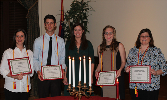 2012 ACC Recipients:  From left,  Rani Richard, Cristian Serrano-Garcia, Accounting Faculty Ashley Soliz, Leanna Reynolds, and Lisa Smitherman